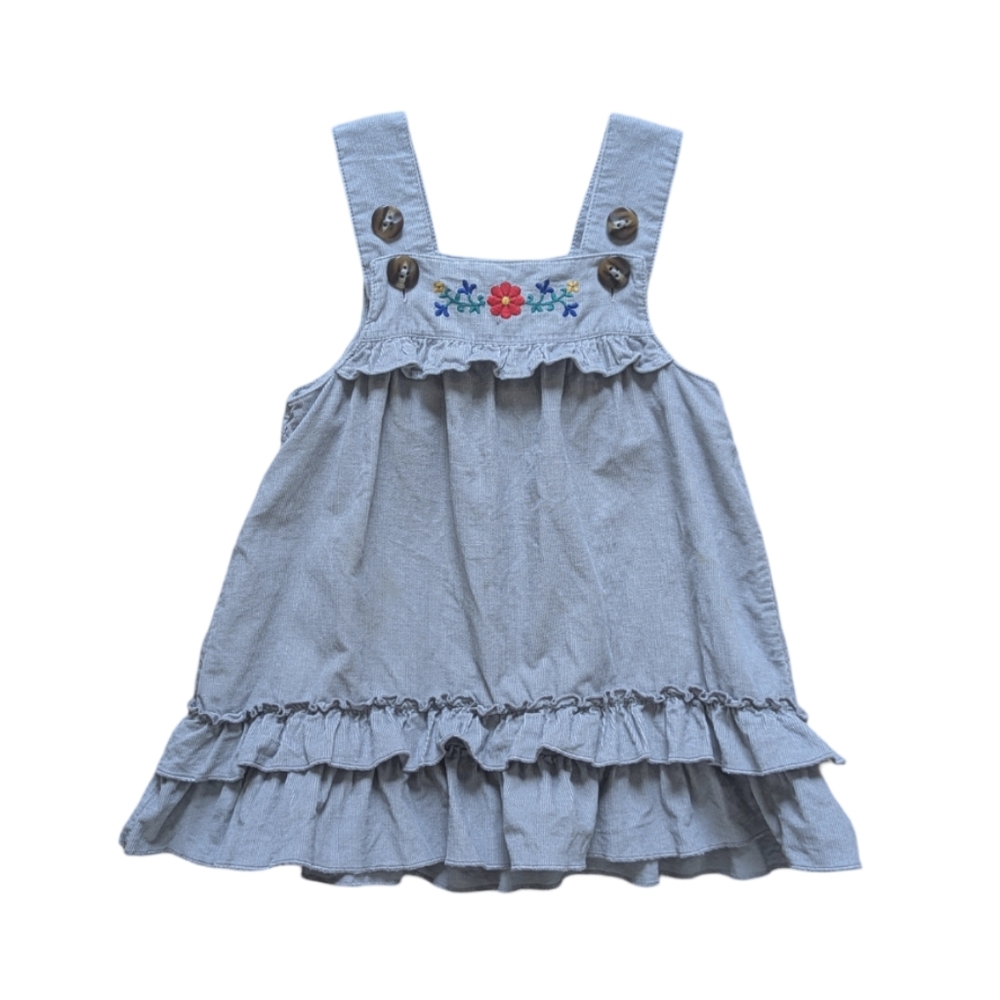 Hanna Andersson Corduroy Pinnie Dress with Embroidered Flowers - Size 18-24M
